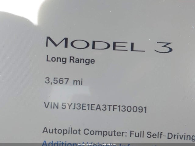 Продаж на аукціоні авто 2026 Tesla Model 3 Premium Rear-wheel Drive, vin: 5YJ3E1EA3TF130091, номер лоту: 44248400