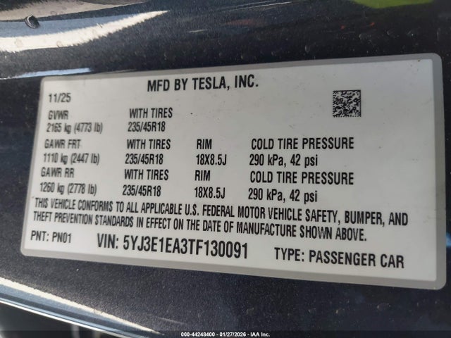 2026 TESLA MODEL 3 5YJ3E1EA3TF130091 Photo 8