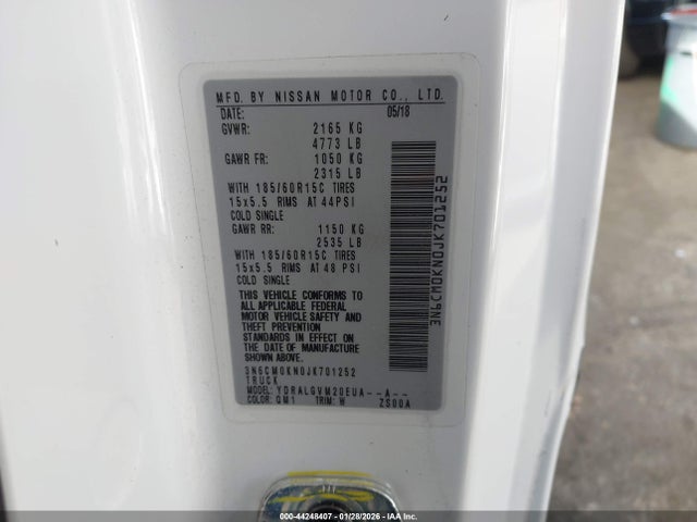 3N6CM0KN0JK701252 Nissan NV200 SV