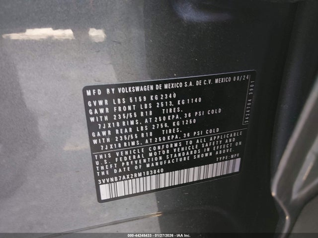 44248433 :رقم المزاد ، 3VVNB7AX2RM183840 vin ، 2024 Volkswagen Tiguan 2.0t Se/2.0t Wolfsburg Edition مزاد بيع