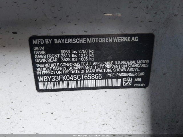 2025 Bmw I5 Edrive40 მანქანა იყიდება აუქციონზე, vin: WBY33FK04SCT65866, აუქციონის ნომერი: 44248434