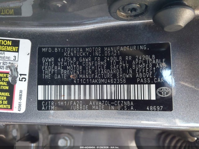 4T1C11AK9MU462356 Toyota CAMRY LE