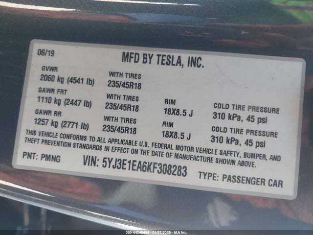 2019 TESLA MODEL 3 5YJ3E1EA6KF308283 Photo 8