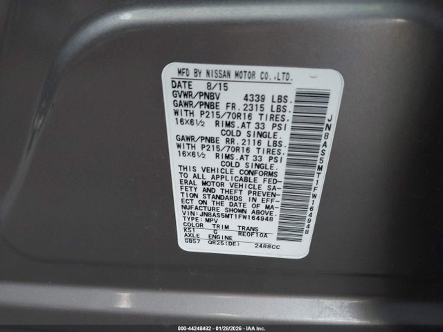 JN8AS5MT1FW164948 Nissan Rogue Select S