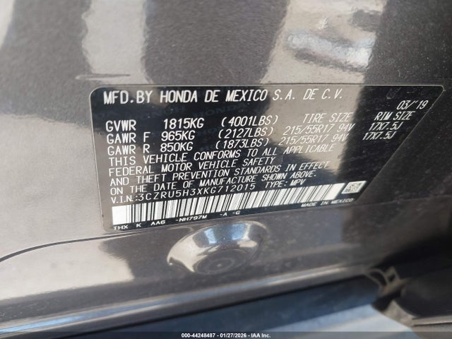 3CZRU5H3XKG712015 Honda HR-V LX