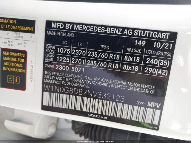 W1N0G8DB7NV332123 Mercedes-Benz Glc 300 Suv