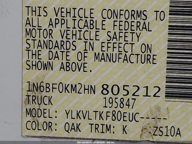 1N6BF0KM2HN805212 Nissan Nv Cargo Nv1500 Sv V6