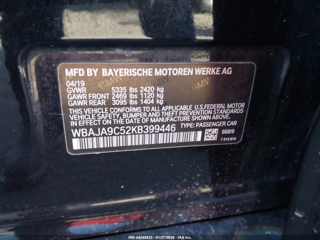 Продаж на аукціоні авто 2019 Bmw 530e Iperformance, vin: WBAJA9C52KB399446, номер лоту: 44248532