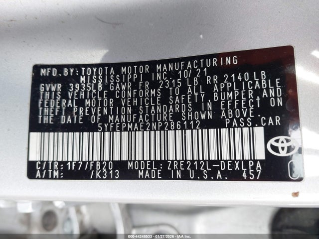 Toyota COROLLA LE 2022 5YFEPMAE2NP286112 Image 9