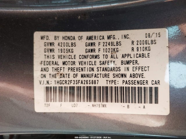 Honda ACCORD LX 2015 1HGCR2F35FA265887 Image 9