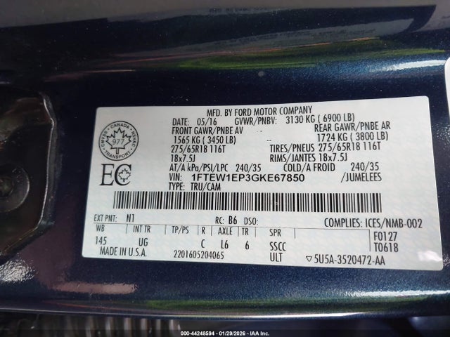 1FTEW1EP3GKE67850 Ford F-150 Xlt