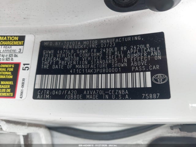 4T1C11AK3PU800001 Toyota CAMRY LE