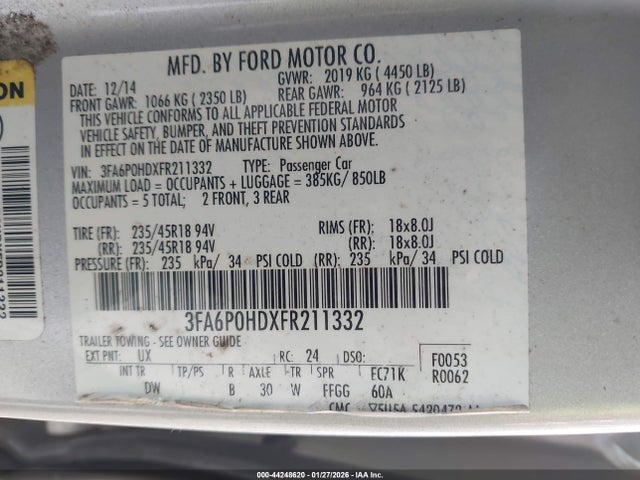 Ford FUSION SE 2015 3FA6P0HDXFR211332 Image 9