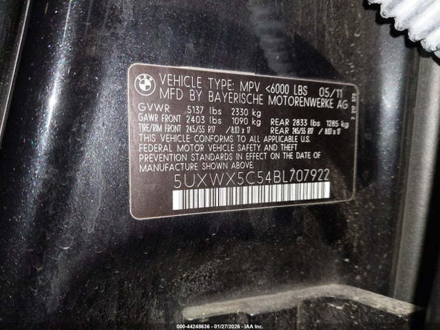 44248636 :رقم المزاد ، 5UXWX5C54BL707922 vin ، 2011 Bmw X3 Xdrive28i مزاد بيع