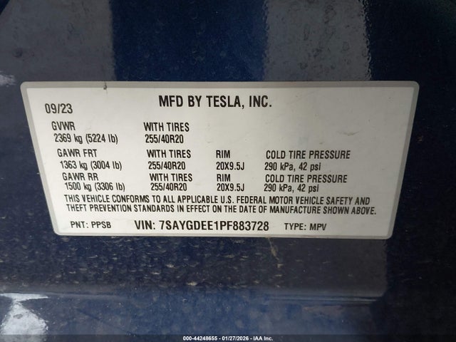 7SAYGDEE1PF883728 Tesla Model Y Awd/long Range Dual Motor All-wheel Drive