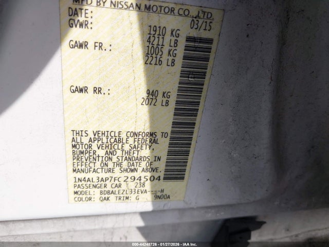 Nissan Altima 2.5 S 2015 1N4AL3AP7FC294504 Image 9