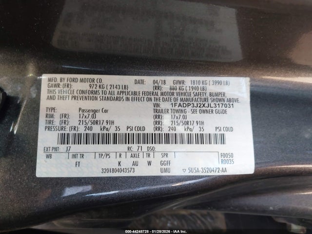 2018 FORD FOCUS 1FADP3J2XJL317031 Photo 8