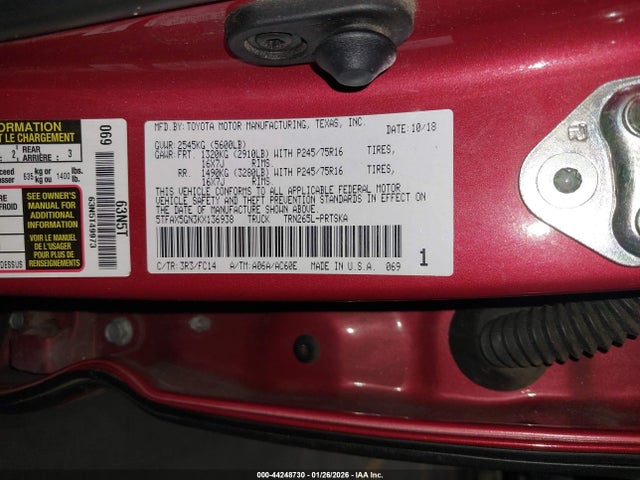 5TFAX5GN3KX136938 Toyota Tacoma Sr5