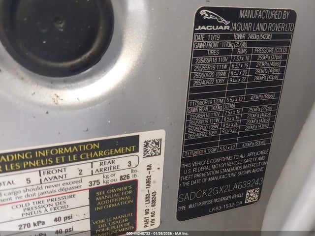 2020 JAGUAR F-PACE SADCK2GX2LA638243 Photo 8