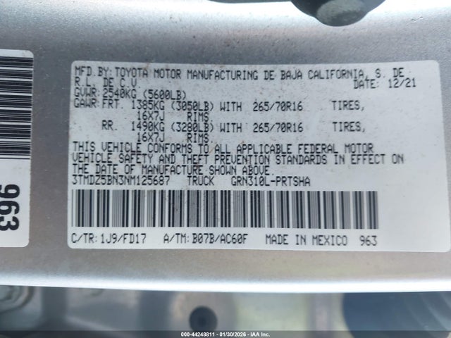 3TMDZ5BN3NM125687 Toyota Tacoma Trd Off Road