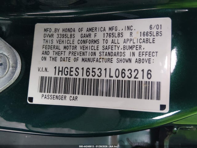 2001 HONDA CIVIC 1HGES16531L063216 Photo 8