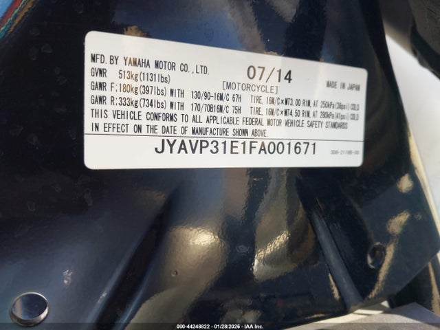 2015 YAMAHA XVS1300 JYAVP31E1FA001671 Photo 9