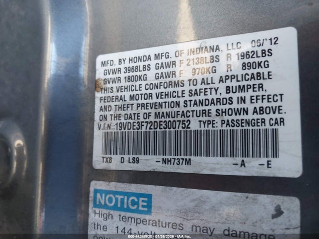 2013 ACURA ILX HYBRID 19VDE3F72DE300752 Photo 8