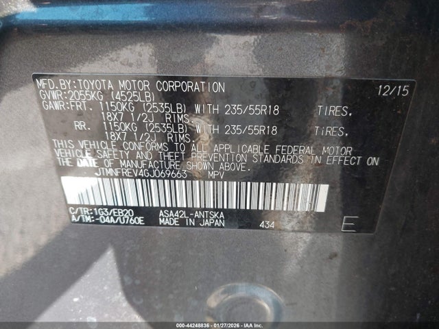 JTMNFREV4GJ069663 Toyota RAV4 SE