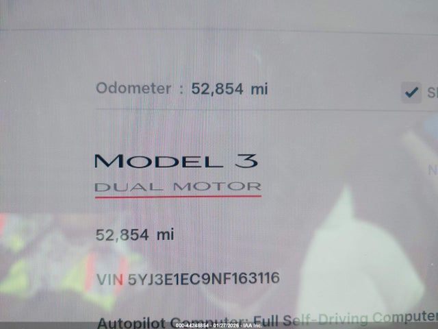 44248854 :رقم المزاد ، 5YJ3E1EC9NF163116 vin ، 2022 Tesla Model 3 Performance Dual Motor All-wheel Drive مزاد بيع