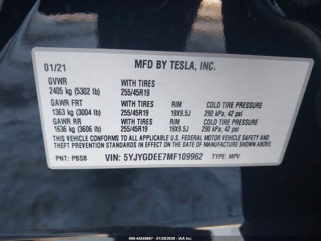 2021 TESLA MODEL Y 5YJYGDEE7MF109962 Photo 8