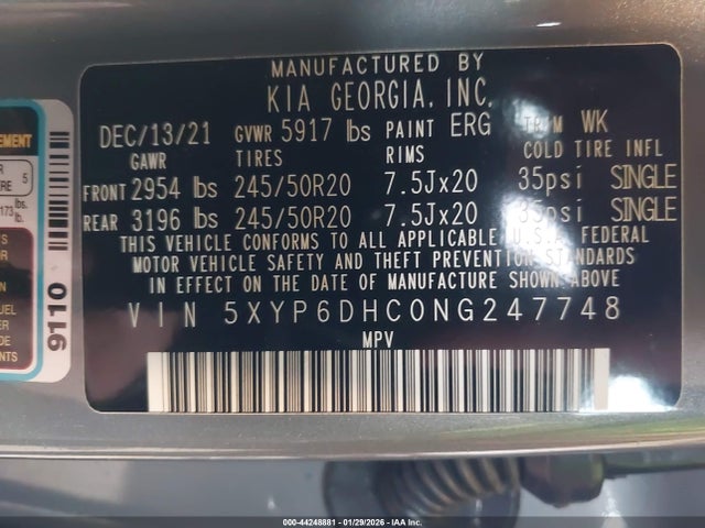 5XYP6DHC0NG247748 KIA Telluride S