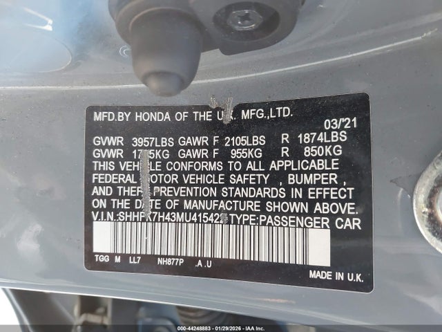 SHHFK7H43MU415422 Honda Civic Sport