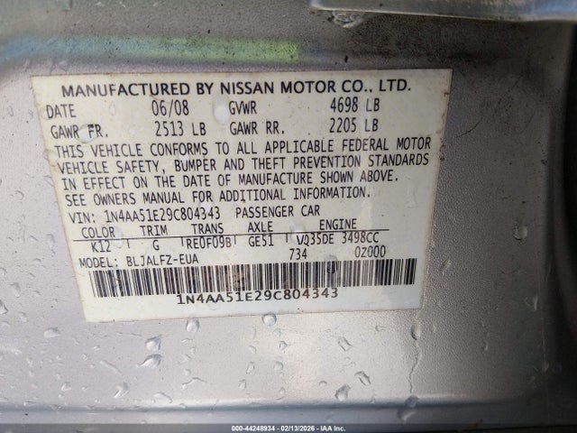 2009 NISSAN MAXIMA 1N4AA51E29C804343 Photo 8