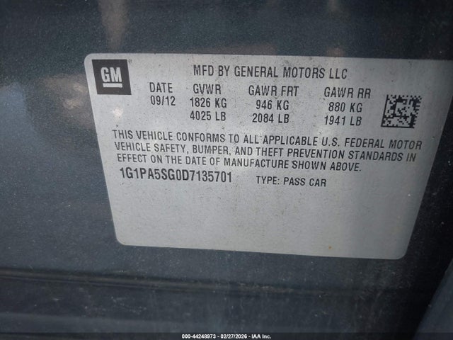 Продажа на аукционе авто 2013 Chevrolet Cruze Ls Auto, vin: 1G1PA5SG0D7135701, номер лота: 44248973