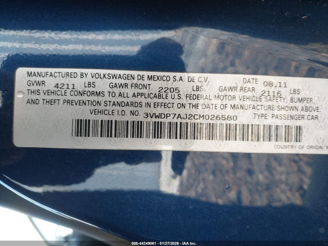 2012 VOLKSWAGEN JETTA 3VWDP7AJ2CM026580 Photo 8