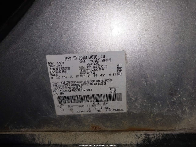 Ford Explorer Limited 2016 1FM5K8F83GGC27062 Image 9