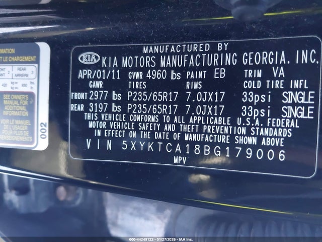 2011 KIA SORENTO 5XYKTCA18BG179006 Photo 8