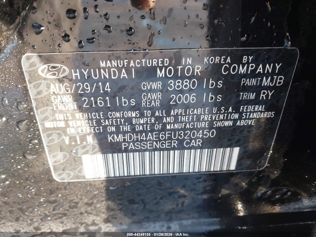 2015 Hyundai Elantra Se მანქანა იყიდება აუქციონზე, vin: KMHDH4AE6FU320450, აუქციონის ნომერი: 44249155