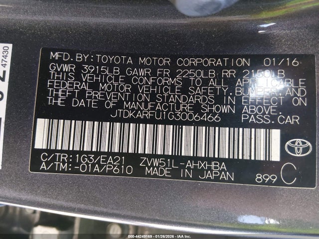 JTDKARFU1G3006466 Toyota Prius Three Touring