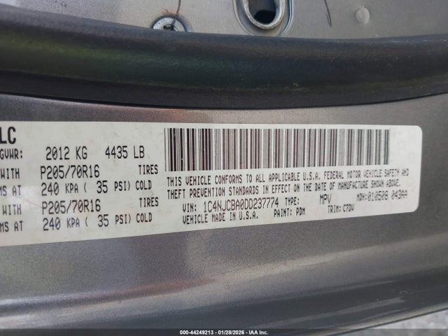 44249213 :رقم المزاد ، 1C4NJCBA0DD237774 vin ، 2013 Jeep Compass Sport مزاد بيع