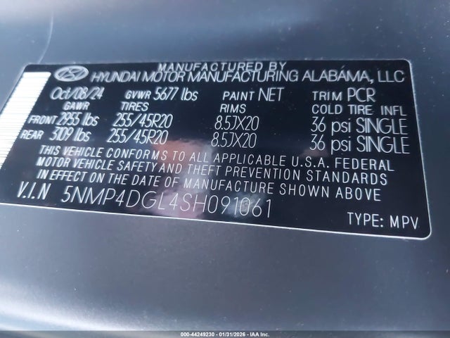 Aukcja sprzedaży 2025 Hyundai Santa Fe Limited, vin: 5NMP4DGL4SH091061, numer aukcji: 44249230