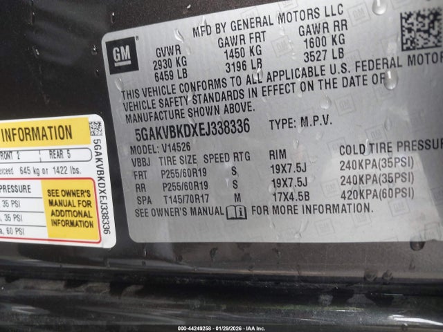 44249258 :رقم المزاد ، 5GAKVBKDXEJ338336 vin ، 2014 Buick Enclave Leather مزاد بيع