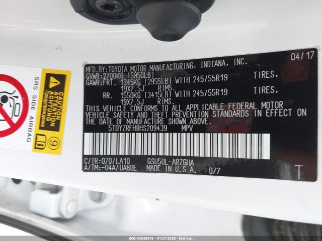 5TDYZRFH8HS209439 Toyota Highlander Limited