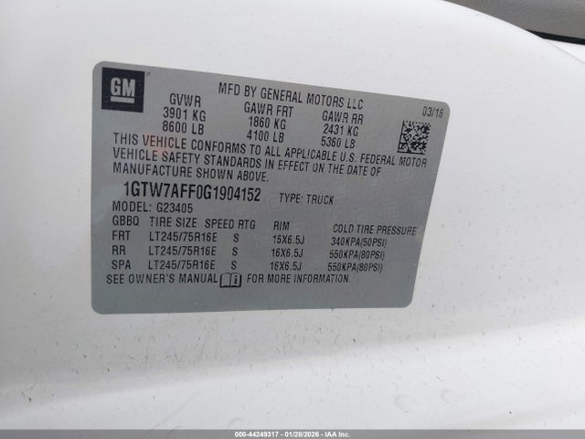 1GTW7AFF0G1904152 GMC Savana 2500 Work Van