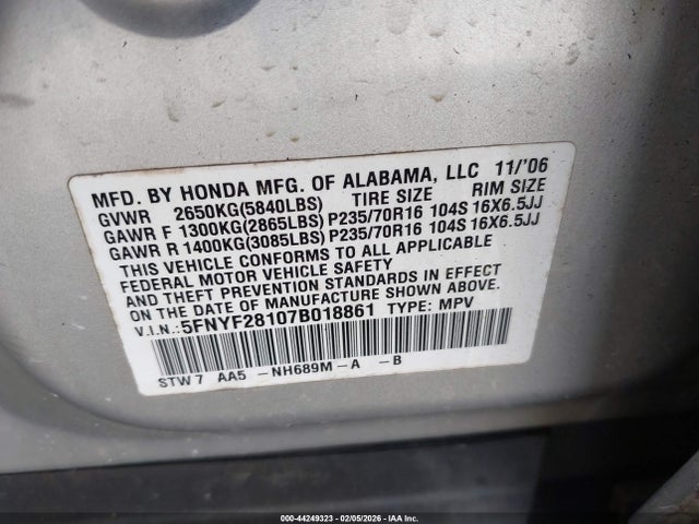 2007 HONDA PILOT 5FNYF28107B018861 Photo 8