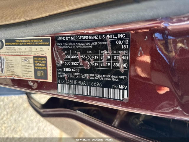 44249331 :رقم المزاد ، 4JGDA5HB9DA116696 vin ، 2013 Mercedes-benz Ml 350 4matic مزاد بيع