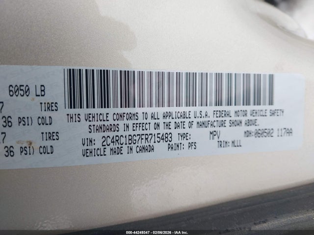 Aukcja sprzedaży 2015 Chrysler Town & Country Touring, vin: 2C4RC1BG7FR715483, numer aukcji: 44249347