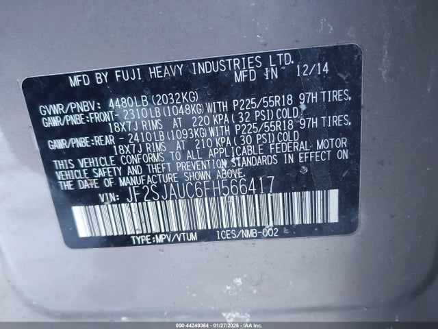 JF2SJAUC6FH566417 Subaru Forester 2.5i Touring