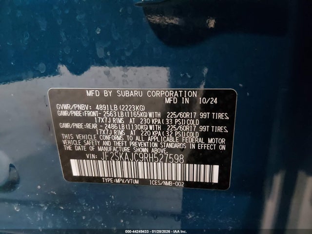 44249433 :رقم المزاد ، JF2SKAJC9RH527598 vin ، 2024 Subaru Forester Wilderness مزاد بيع