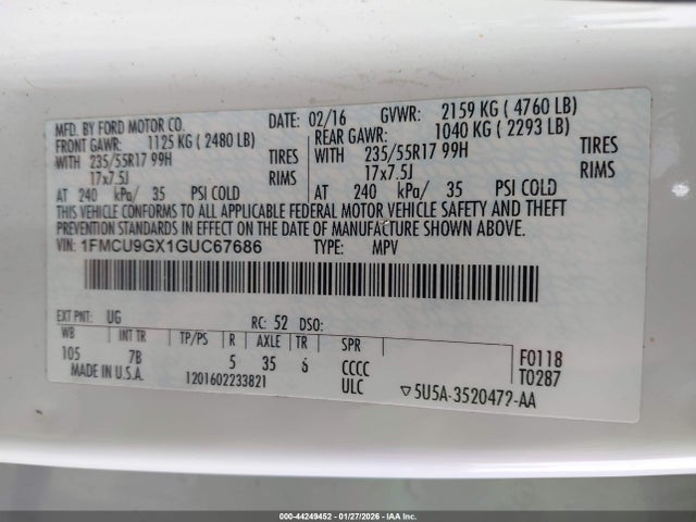1FMCU9GX1GUC67686 Ford ESCAPE SE